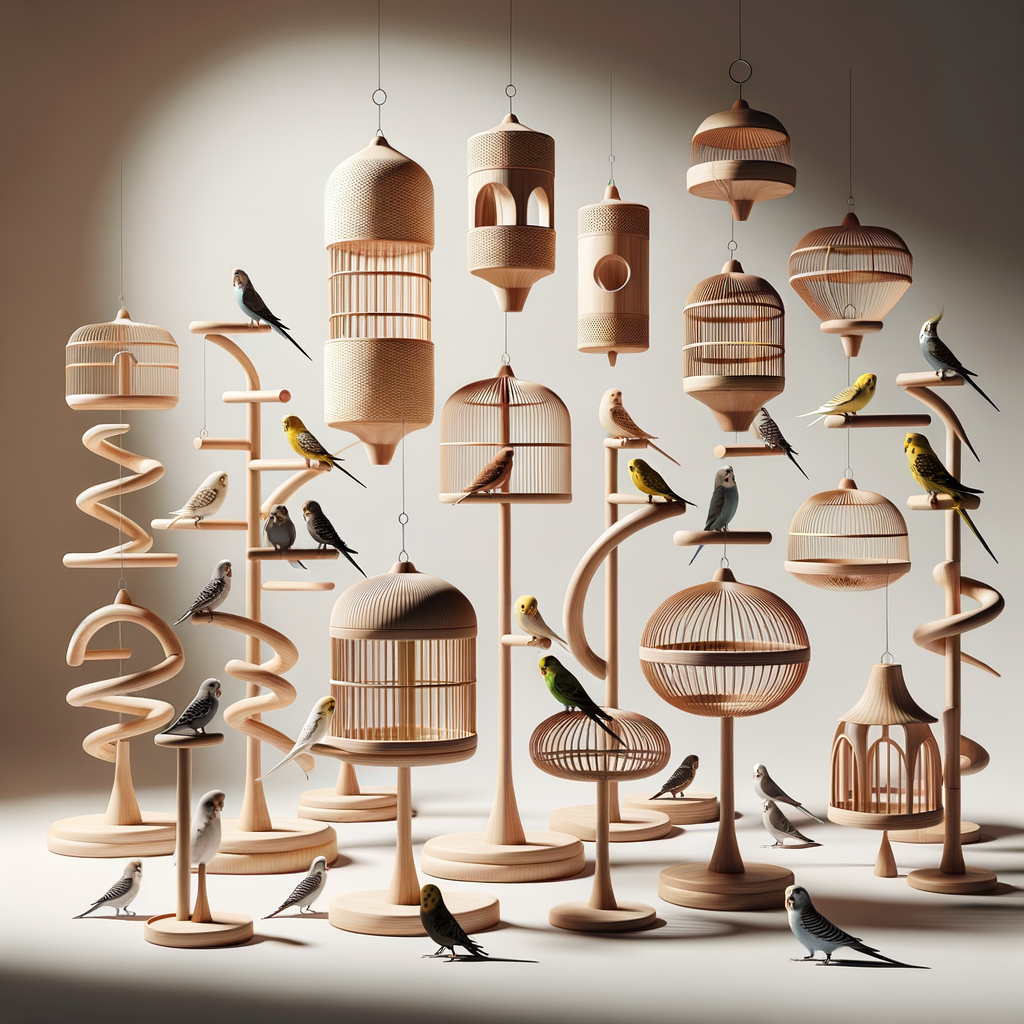 Assortment of stylish bird perches in various sizes, designs, and materials, perfect for choosing the best bird perch for any bird type, serving as a comprehensive bird perch buying guide.