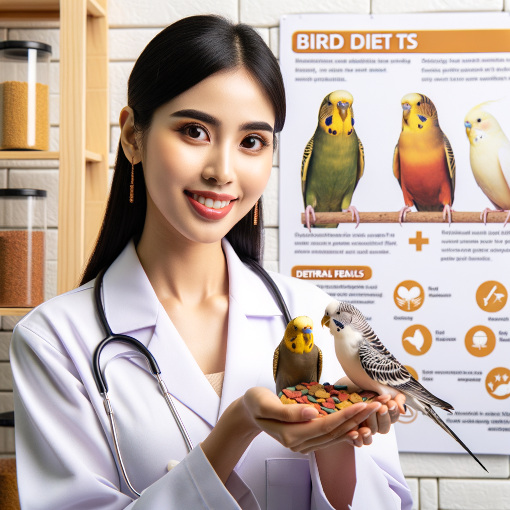 Veterinarian demonstrating bird nutrition and proper bird feeding techniques with a chart of bird diet and best food for birds, providing bird feeding tips and tricks for optimal bird care.