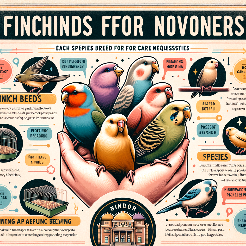 Infographic illustrating best Finch breeds for beginners, Finch care basics, and tips on Finch breeding for beginners for the article 'Finch Fundamentals: Best Breeds for Beginners